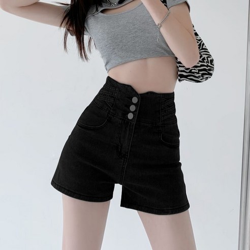 여성용 하이웨스트 스판 데님 반바지